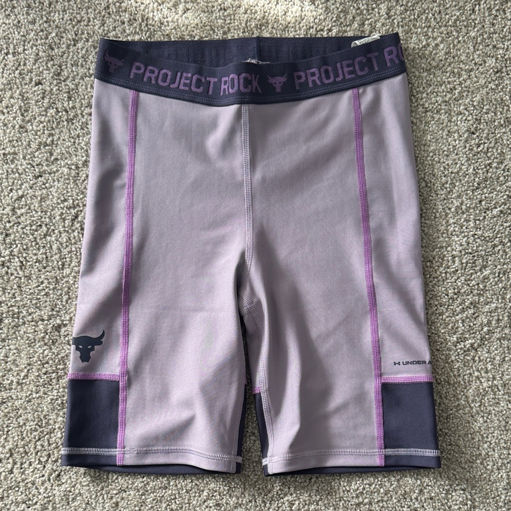 Under Armour Project Rock Lavender and Dark Purple Athletic biker Shorts